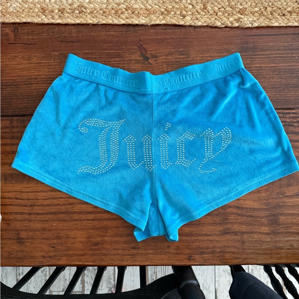 Juicy Couture Turquoise Rhinestone Logo Athletic Shorts